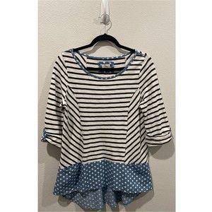 POSTAGE STAMP Polkadot Strip Tunic 3/4 Sleeve Pullover